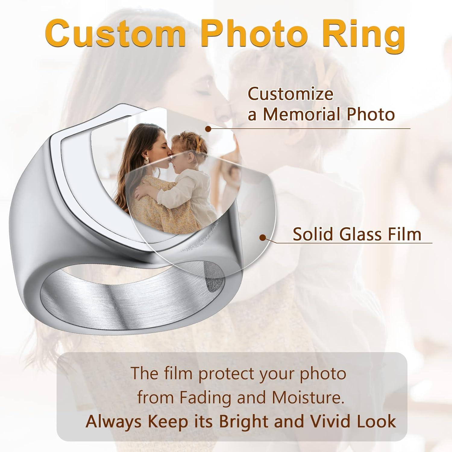 imageU7 Custom Picture amp Text Engraved Ring Stainless Steel 18K Gold Plated Wedding Engagement HeartRoundShieldSquare Signet Rings Personalized Memory Photo Inside Gift for Men WomenDShieldStainless Steel