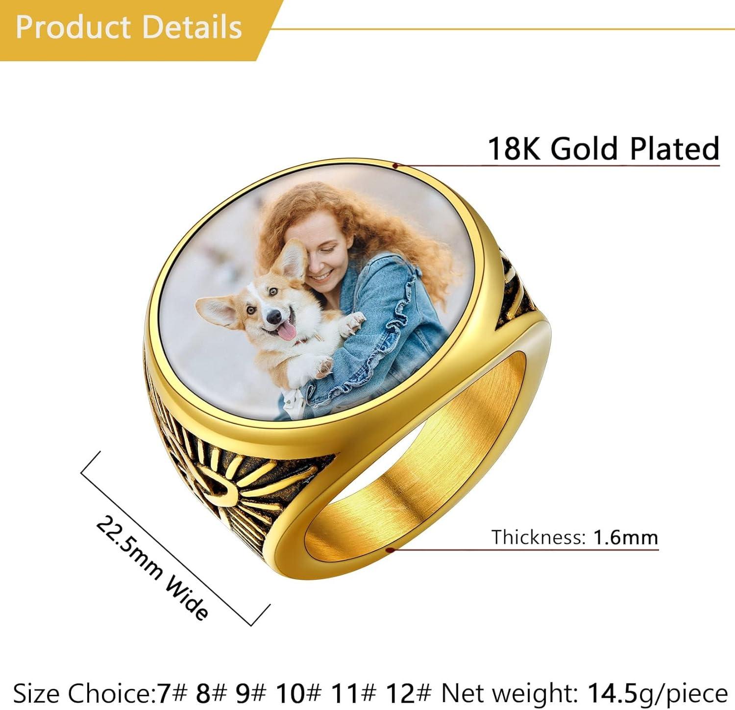 imageU7 Custom Picture amp Text Engraved Ring Stainless Steel 18K Gold Plated Wedding Engagement HeartRoundShieldSquare Signet Rings Personalized Memory Photo Inside Gift for Men WomenB2Round Celtic KnotGold