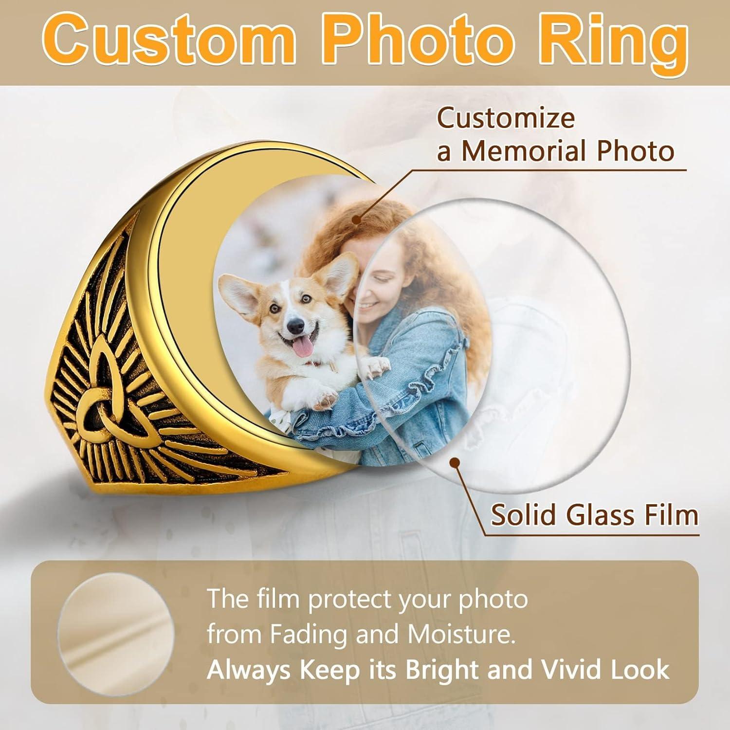imageU7 Custom Picture amp Text Engraved Ring Stainless Steel 18K Gold Plated Wedding Engagement HeartRoundShieldSquare Signet Rings Personalized Memory Photo Inside Gift for Men WomenB2Round Celtic KnotGold