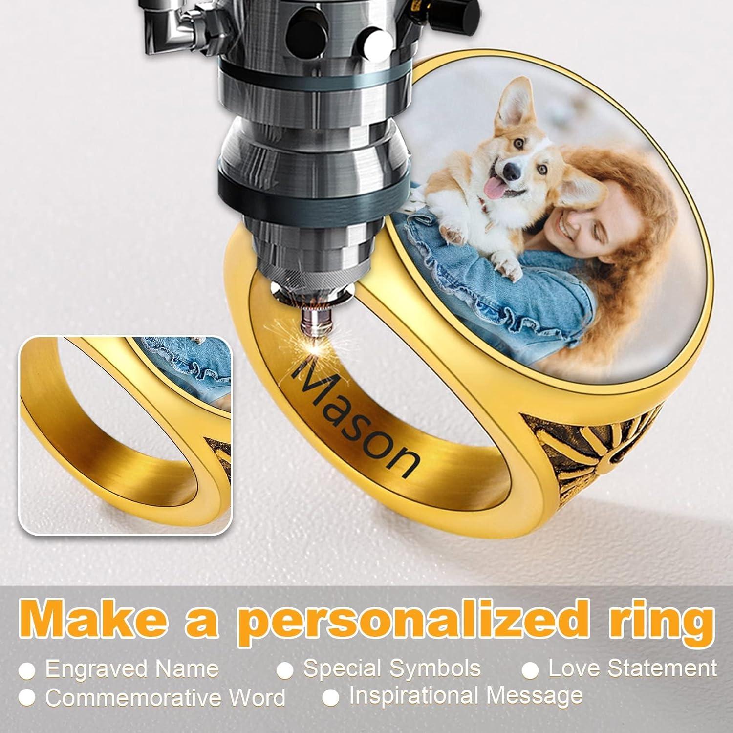 imageU7 Custom Picture amp Text Engraved Ring Stainless Steel 18K Gold Plated Wedding Engagement HeartRoundShieldSquare Signet Rings Personalized Memory Photo Inside Gift for Men WomenB2Round Celtic KnotGold