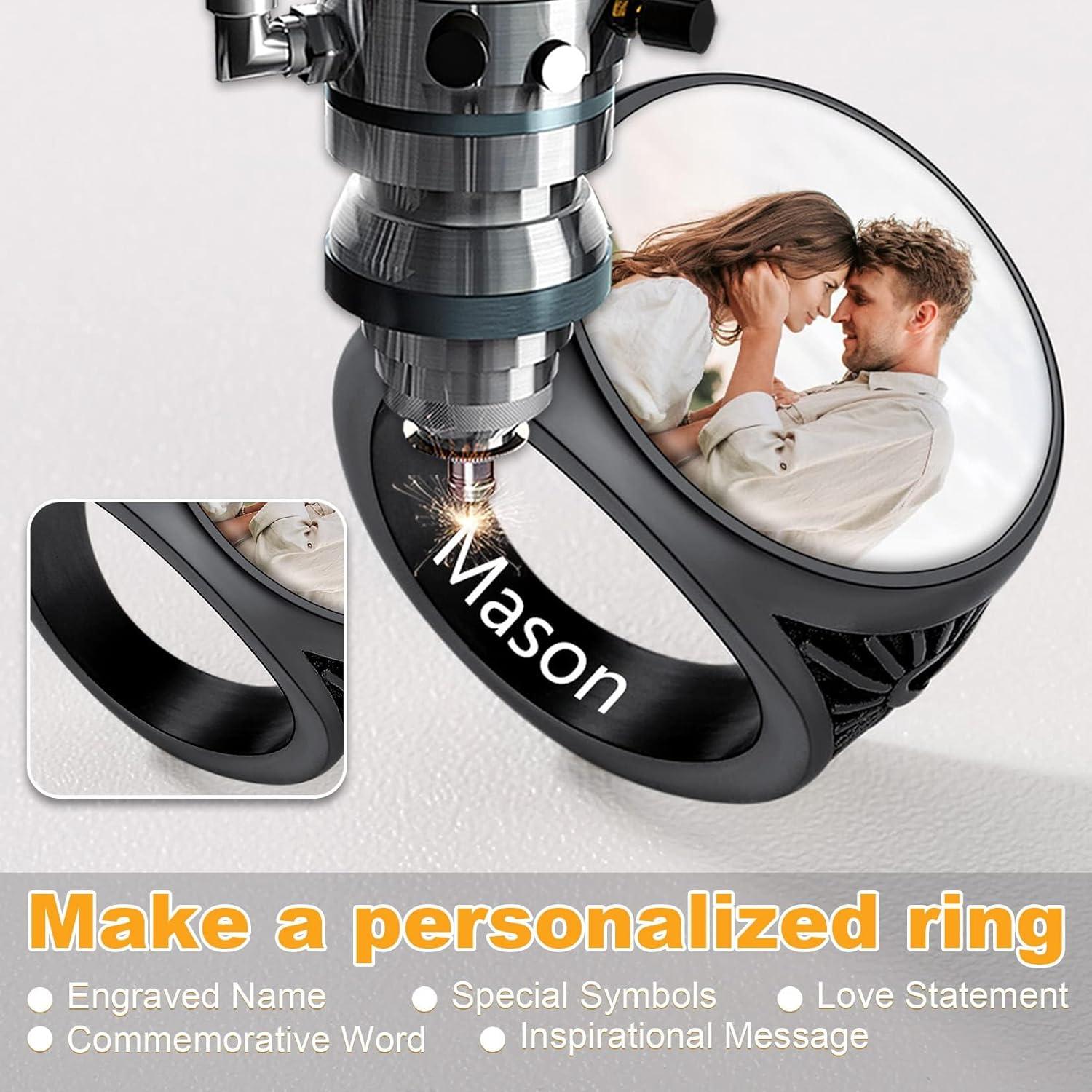 imageU7 Custom Picture amp Text Engraved Ring Stainless Steel 18K Gold Plated Wedding Engagement HeartRoundShieldSquare Signet Rings Personalized Memory Photo Inside Gift for Men WomenB2Round Celtic KnotBlack