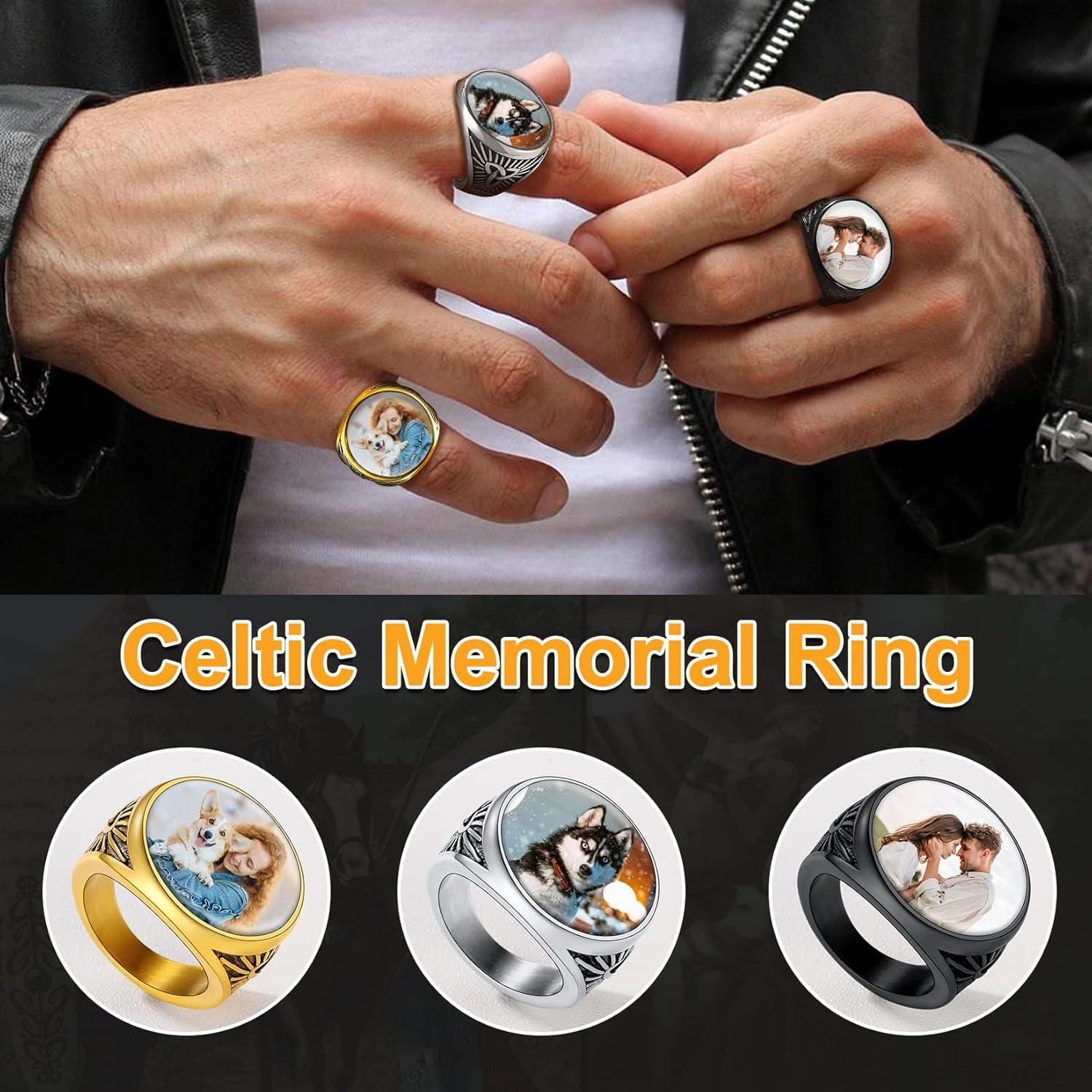 imageU7 Custom Picture amp Text Engraved Ring Stainless Steel 18K Gold Plated Wedding Engagement HeartRoundShieldSquare Signet Rings Personalized Memory Photo Inside Gift for Men WomenB2Round Celtic KnotGold