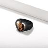 U7 Custom Picture & Text Engraved Ring Stainless Steel 18K Gold Plated Wedding Engagement Heart/Round/Shield/Square Signet Rings Personalized Memory Photo Inside, Gift for Men Women(C-Heart-Black)