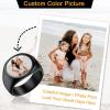 U7 Custom Picture & Text Engraved Ring Stainless Steel 18K Gold Plated Wedding Engagement Heart/Round/Shield/Square Signet Rings Personalized Memory Photo Inside, Gift for Men Women(B1-Round-Black)
