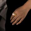 U7 Custom Picture & Text Engraved Ring Stainless Steel 18K Gold Plated Wedding Engagement Heart/Round/Shield/Square Signet Rings Personalized Memory Photo Inside, Gift for Men Women(B1-Round-Gold)