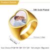 U7 Custom Picture & Text Engraved Ring Stainless Steel 18K Gold Plated Wedding Engagement Heart/Round/Shield/Square Signet Rings Personalized Memory Photo Inside, Gift for Men Women(C-Heart-Gold)