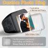 U7 Custom Picture & Text Engraved Ring Stainless Steel 18K Gold Plated Wedding Engagement Heart/Round/Shield/Square Signet Rings Personalized Memory Photo Inside, Gift for Men Women(A3-Square Cross Shield-Black)