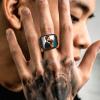 U7 Custom Picture & Text Engraved Ring Stainless Steel 18K Gold Plated Wedding Engagement Heart/Round/Shield/Square Signet Rings Personalized Memory Photo Inside, Gift for Men Women(A3-Square Cross Shield-Black)