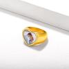 U7 Custom Picture & Text Engraved Ring Stainless Steel 18K Gold Plated Wedding Engagement Heart/Round/Shield/Square Signet Rings Personalized Memory Photo Inside, Gift for Men Women(C-Heart-Gold)