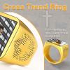 U7 Custom Picture & Text Engraved Ring Stainless Steel 18K Gold Plated Wedding Engagement Heart/Round/Shield/Square Signet Rings Personalized Memory Photo Inside, Gift for Men Women(A3-Square Cross Shield-Gold)