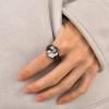 U7 Custom Picture & Text Engraved Ring Stainless Steel 18K Gold Plated Wedding Engagement Heart/Round/Shield/Square Signet Rings Personalized Memory Photo Inside, Gift for Men Women(E-Hexagon-Black)