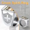 U7 Custom Picture & Text Engraved Ring Stainless Steel 18K Gold Plated Wedding Engagement Heart/Round/Shield/Square Signet Rings Personalized Memory Photo Inside, Gift for Men Women(A3-Square Cross Shield-Stainless Steel)