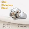 U7 Custom Picture & Text Engraved Ring Stainless Steel 18K Gold Plated Wedding Engagement Heart/Round/Shield/Square Signet Rings Personalized Memory Photo Inside, Gift for Men Women(E-Hexagon-Stainless Steel)