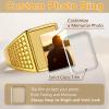 U7 Custom Picture & Text Engraved Ring Stainless Steel 18K Gold Plated Wedding Engagement Heart/Round/Shield/Square Signet Rings Personalized Memory Photo Inside, Gift for Men Women(A5-Square Dot-Gold)
