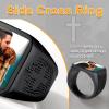 U7 Custom Picture & Text Engraved Ring Stainless Steel 18K Gold Plated Wedding Engagement Heart/Round/Shield/Square Signet Rings Personalized Memory Photo Inside, Gift for Men Women(A3-Square Cross Shield-Black)