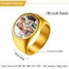 U7 Custom Picture & Text Engraved Ring Stainless Steel 18K Gold Plated Wedding Engagement Heart/Round/Shield/Square Signet Rings Personalized Memory Photo Inside, Gift for Men Women(B1-Round-Gold)
