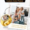 U7 Custom Picture & Text Engraved Ring Stainless Steel 18K Gold Plated Wedding Engagement Heart/Round/Shield/Square Signet Rings Personalized Memory Photo Inside, Gift for Men Women(B1-Round-Gold)
