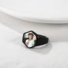 U7 Custom Picture & Text Engraved Ring Stainless Steel 18K Gold Plated Wedding Engagement Heart/Round/Shield/Square Signet Rings Personalized Memory Photo Inside, Gift for Men Women(E-Hexagon-Black)