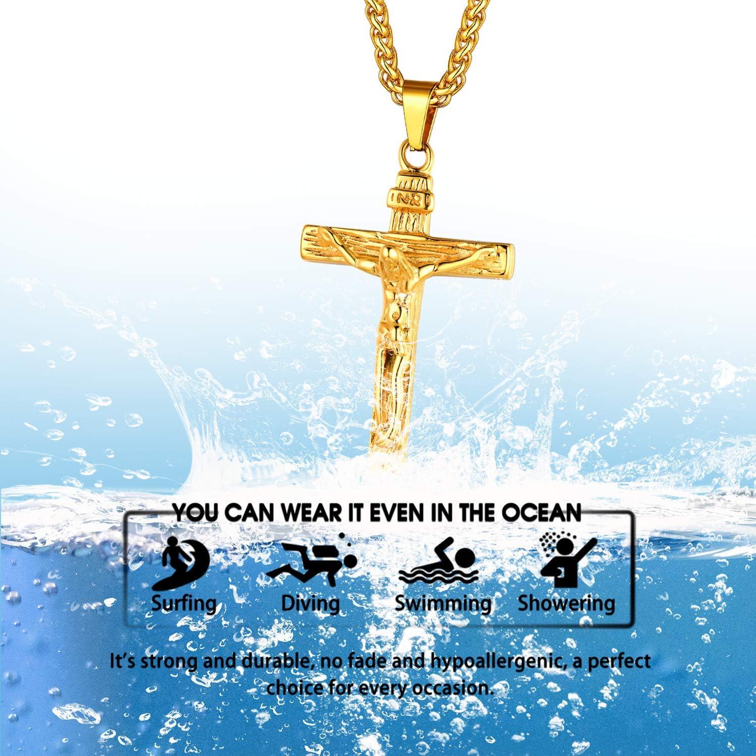 imageUrn Necklace for AshesCustomized Stainless Steel or 18K Gold Plated Cremation Jewelry Memorial Keepsake Urn Lockets Pendant for Men Women Waterproof amp Gift PackedCrucifixGoldBlank