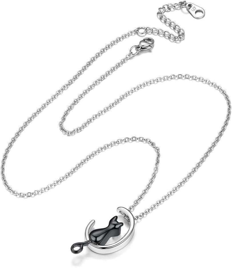 imageUrn Necklace for AshesCustomized Stainless Steel or 18K Gold Plated Cremation Jewelry Memorial Keepsake Urn Lockets Pendant for Men Women Waterproof amp Gift PackedMoon Catblackblank
