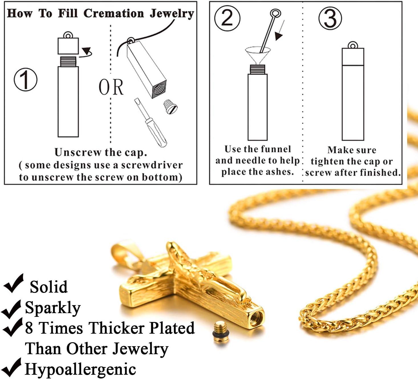 imageUrn Necklace for AshesCustomized Stainless Steel or 18K Gold Plated Cremation Jewelry Memorial Keepsake Urn Lockets Pendant for Men Women Waterproof amp Gift PackedCrucifixGoldBlank