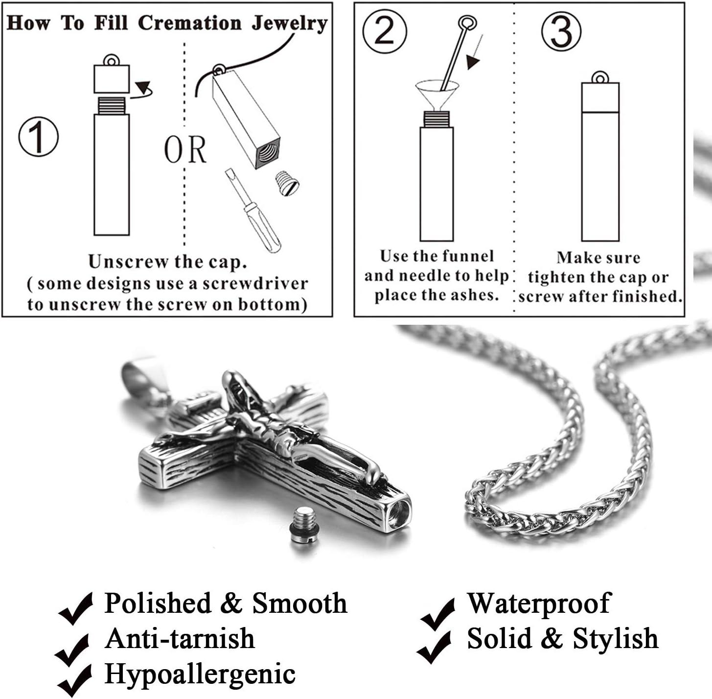 imageUrn Necklace for AshesCustomized Stainless Steel or 18K Gold Plated Cremation Jewelry Memorial Keepsake Urn Lockets Pendant for Men Women Waterproof amp Gift PackedCrucifixstainlessblank