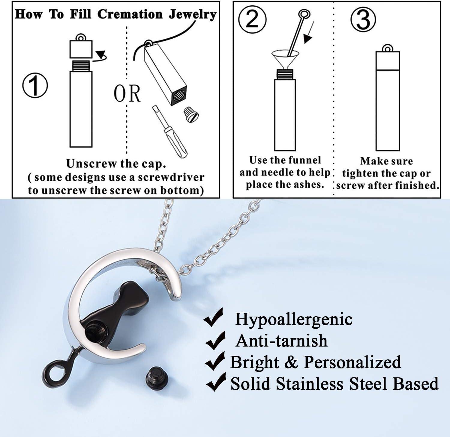imageUrn Necklace for AshesCustomized Stainless Steel or 18K Gold Plated Cremation Jewelry Memorial Keepsake Urn Lockets Pendant for Men Women Waterproof amp Gift PackedMoon Catblackblank