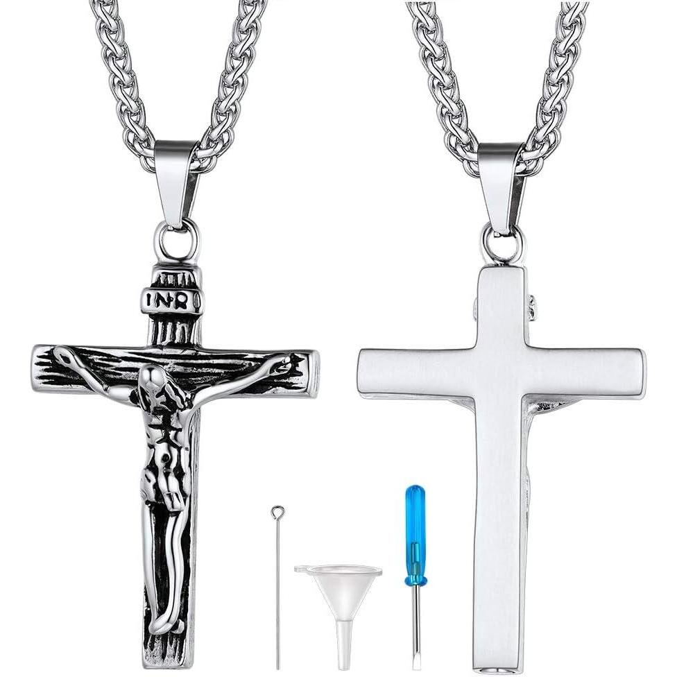 imageUrn Necklace for AshesCustomized Stainless Steel or 18K Gold Plated Cremation Jewelry Memorial Keepsake Urn Lockets Pendant for Men Women Waterproof amp Gift PackedCrucifixstainlessblank