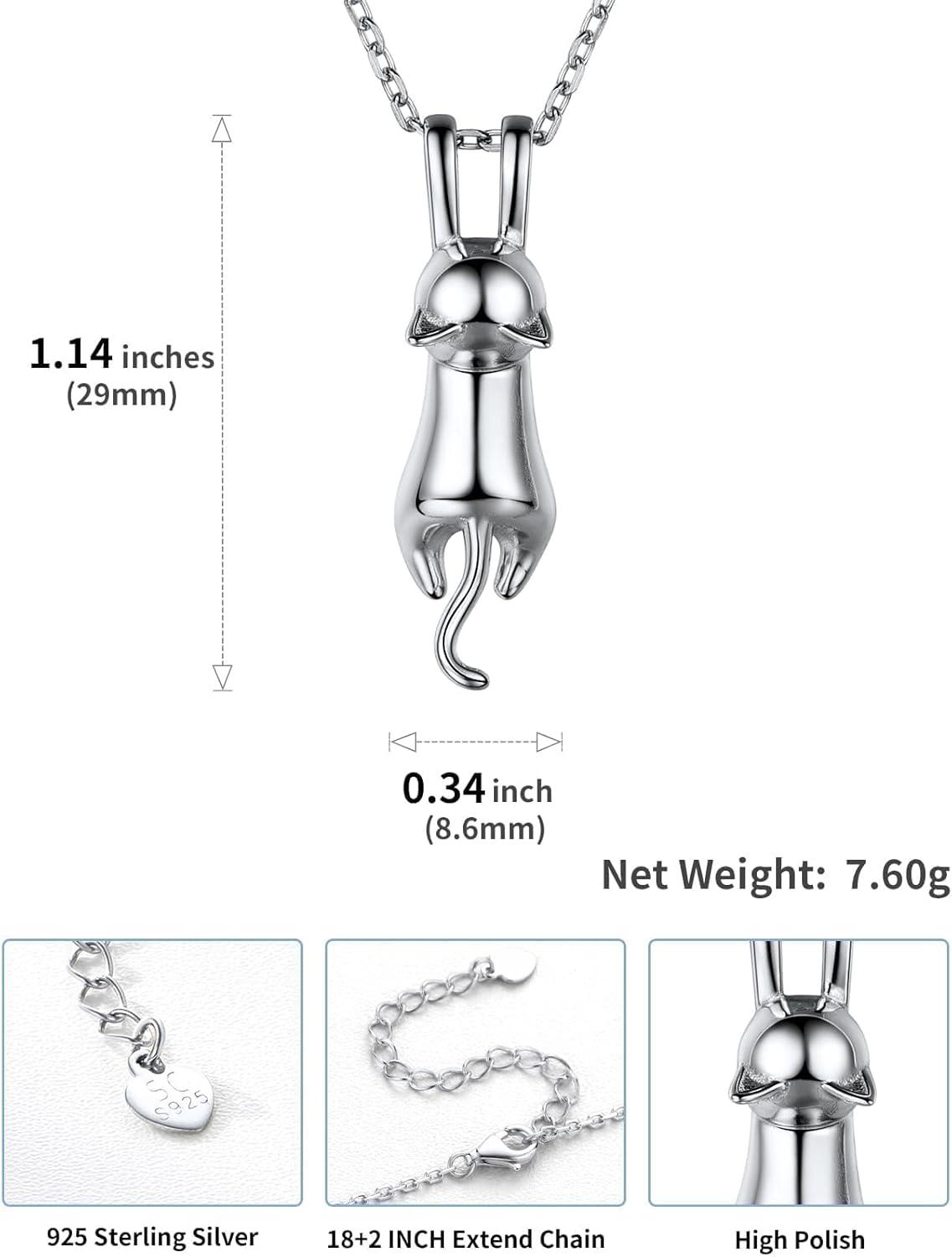 imageSILVERCUTE Cat Necklaces for Cat Lovers Sterling Silver Womens Jewelry S925 Kitten Pendant Cat Collarbone NecklaceFull cat