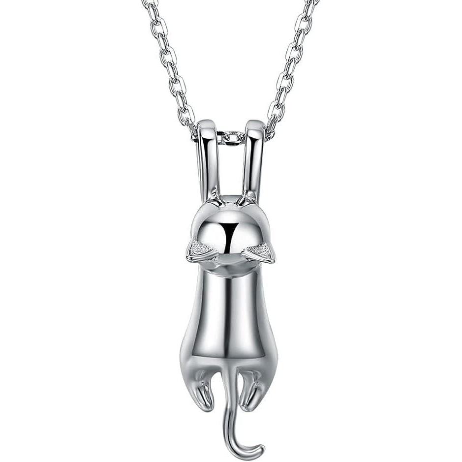 imageSILVERCUTE Cat Necklaces for Cat Lovers Sterling Silver Womens Jewelry S925 Kitten Pendant Cat Collarbone NecklaceFull cat