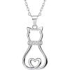 SILVERCUTE Cat Necklaces for Cat Lovers Sterling Silver Womens Jewelry S925 Kitten Pendant Cat Collarbone Necklace(Lovely cz cat)