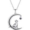 SILVERCUTE Cat Necklaces for Cat Lovers Sterling Silver Womens Jewelry S925 Kitten Pendant Cat Collarbone Necklace(Moon cat)