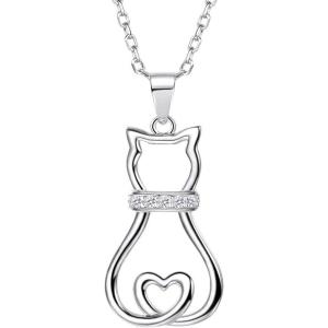 SILVERCUTE Cat Necklaces for Cat Lovers Sterling Silver Womens Jewelry S925 Kitten Pendant Cat Collarbone Necklace(Lovely cz cat)