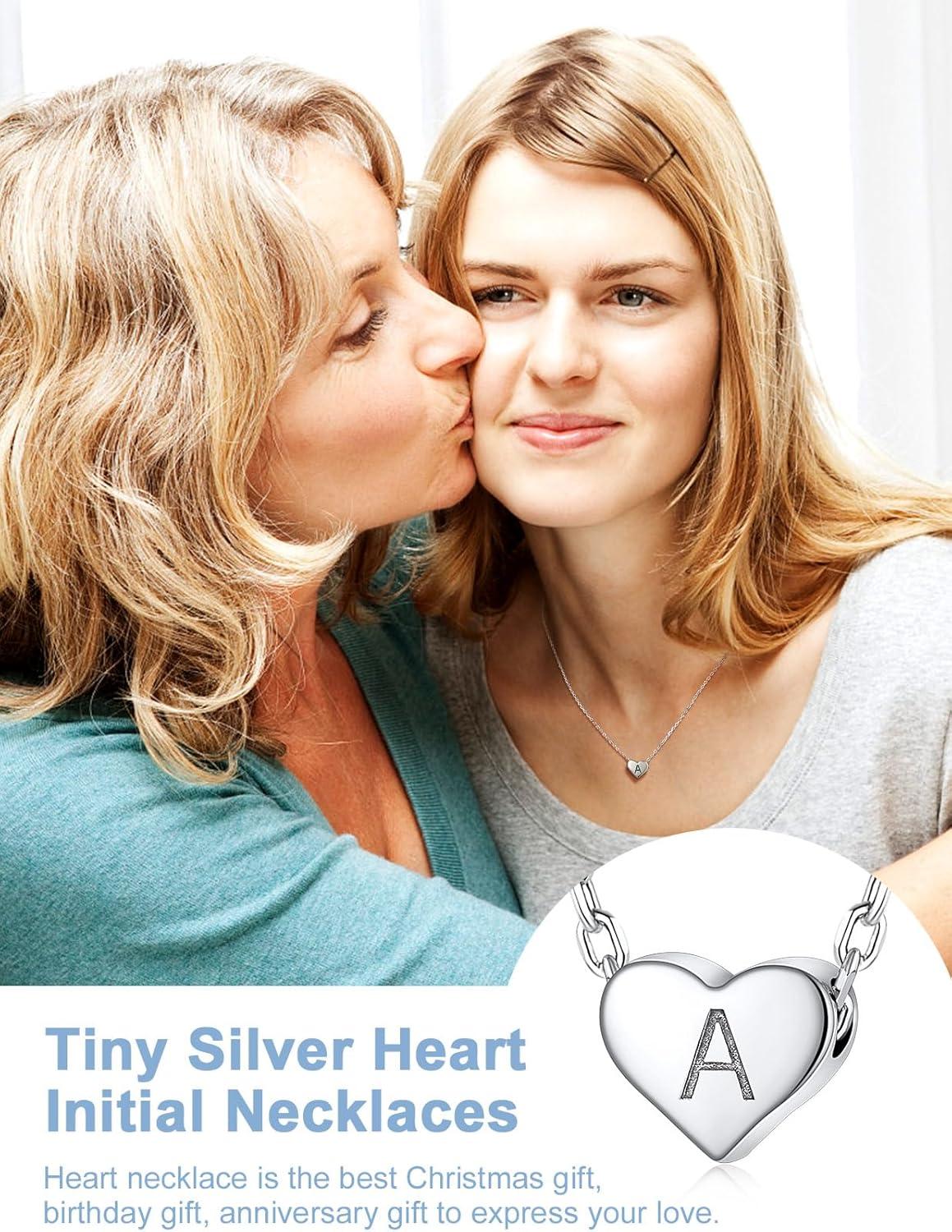 imageSILVERCUTE Tiny Initial Necklaces 925 Sterling Silver Letter AZ Letter Pendant for Women Lovers Heart Choker Necklace 162A925 Silver