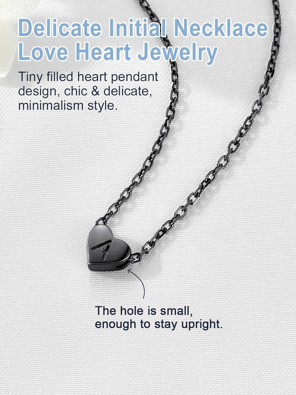 imageSILVERCUTE Tiny Initial Necklaces 925 Sterling Silver Letter AZ Letter Pendant for Women Lovers Heart Choker Necklace 162ABlack