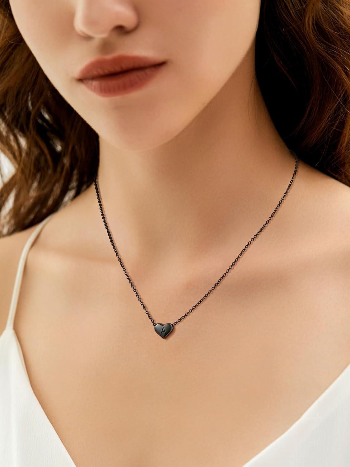 imageSILVERCUTE Tiny Initial Necklaces 925 Sterling Silver Letter AZ Letter Pendant for Women Lovers Heart Choker Necklace 162ABlack