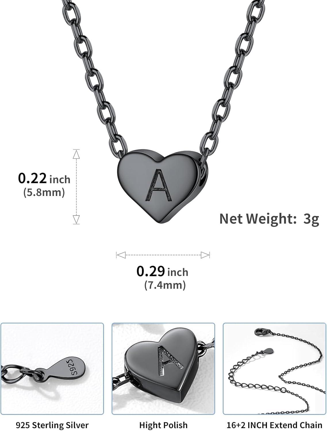 imageSILVERCUTE Tiny Initial Necklaces 925 Sterling Silver Letter AZ Letter Pendant for Women Lovers Heart Choker Necklace 162ABlack