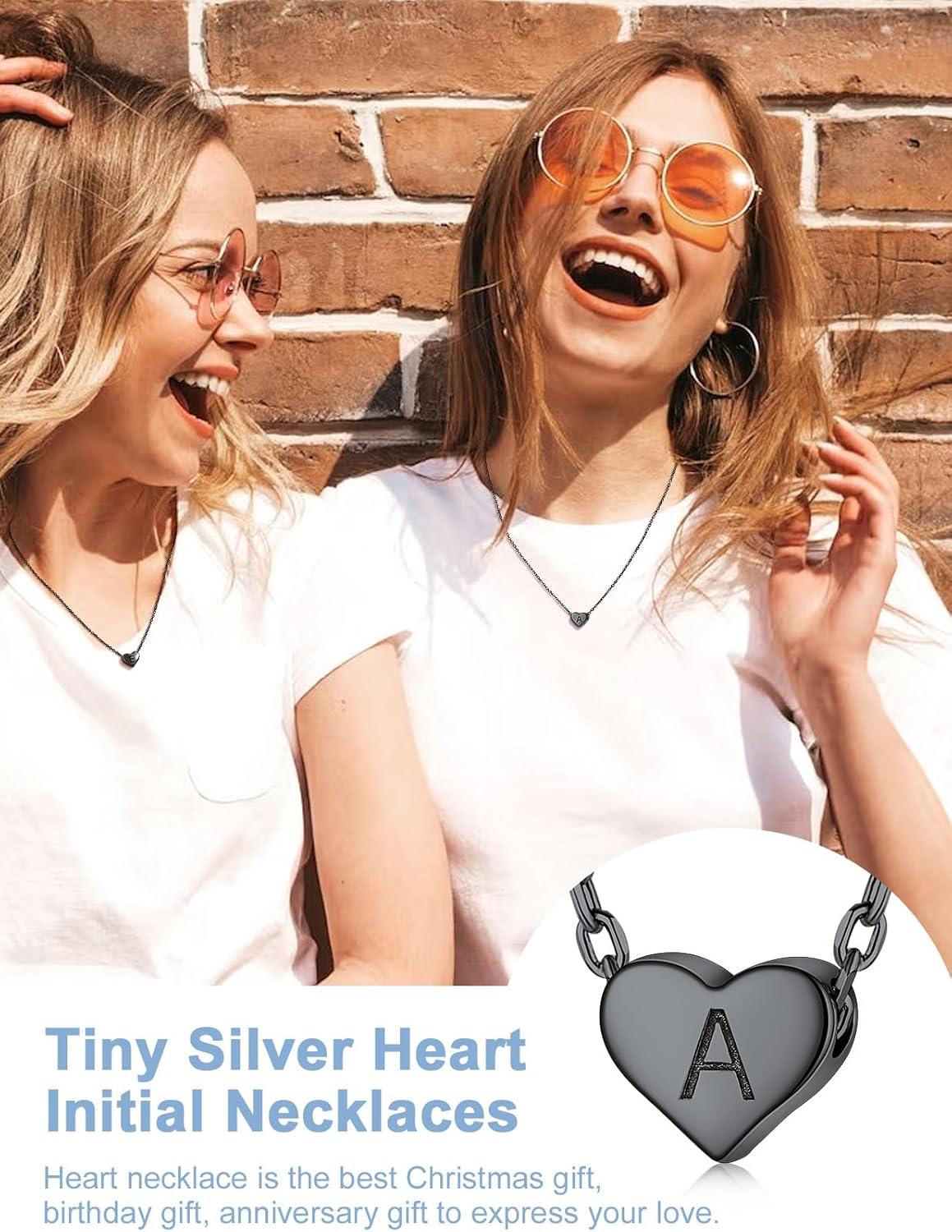 imageSILVERCUTE Tiny Initial Necklaces 925 Sterling Silver Letter AZ Letter Pendant for Women Lovers Heart Choker Necklace 162ABlack