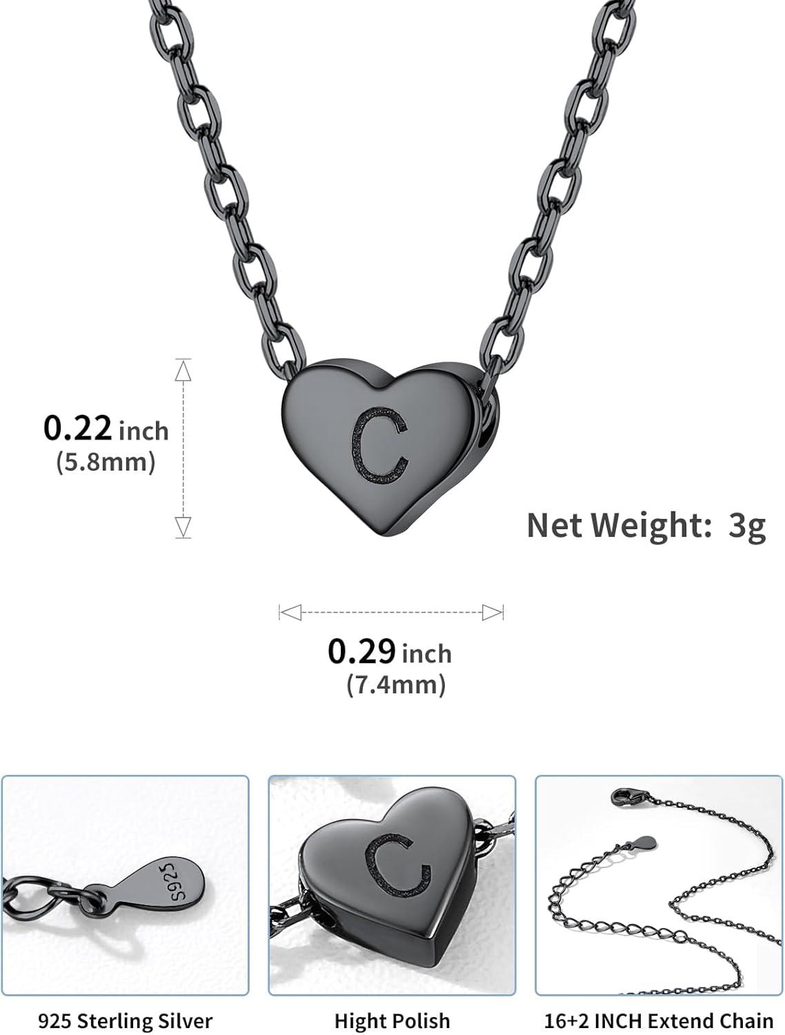 imageSILVERCUTE Tiny Initial Necklaces 925 Sterling Silver Letter AZ Letter Pendant for Women Lovers Heart Choker Necklace 162CBlack
