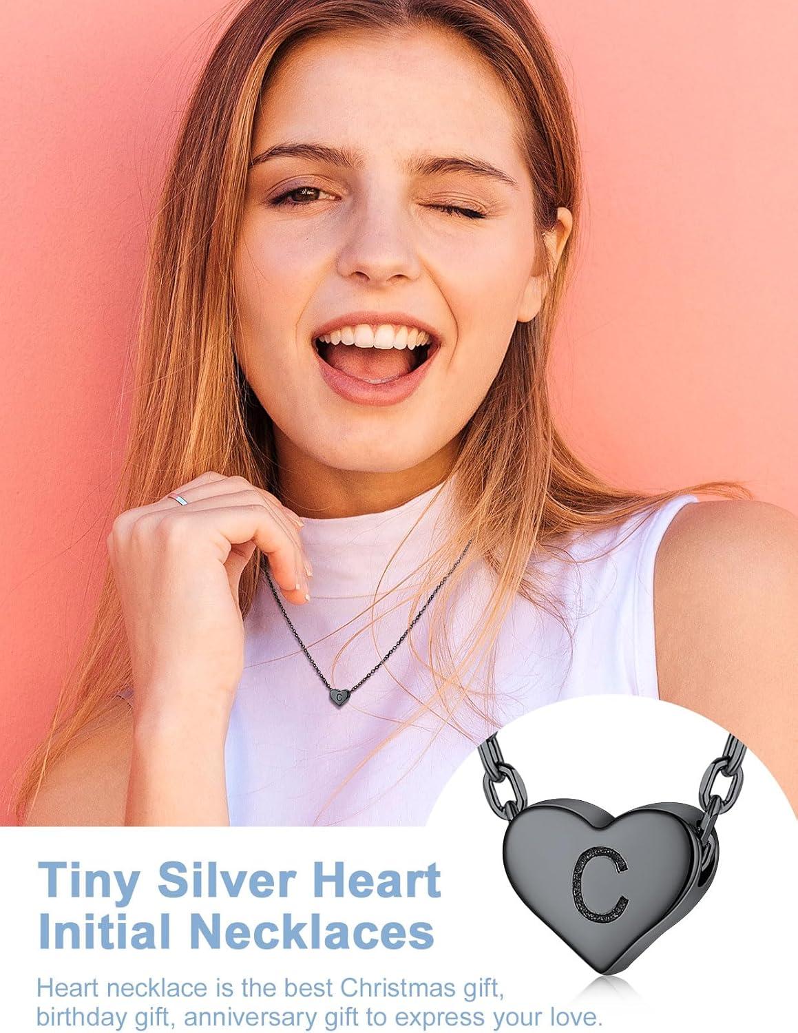 imageSILVERCUTE Tiny Initial Necklaces 925 Sterling Silver Letter AZ Letter Pendant for Women Lovers Heart Choker Necklace 162CBlack