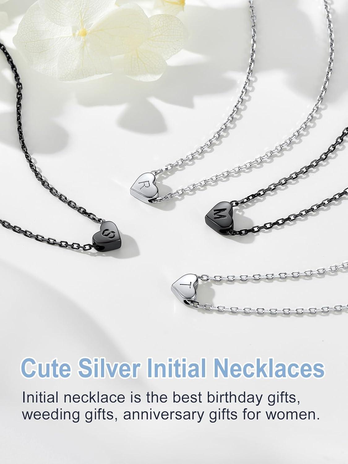 imageSILVERCUTE Tiny Initial Necklaces 925 Sterling Silver Letter AZ Letter Pendant for Women Lovers Heart Choker Necklace 162CBlack