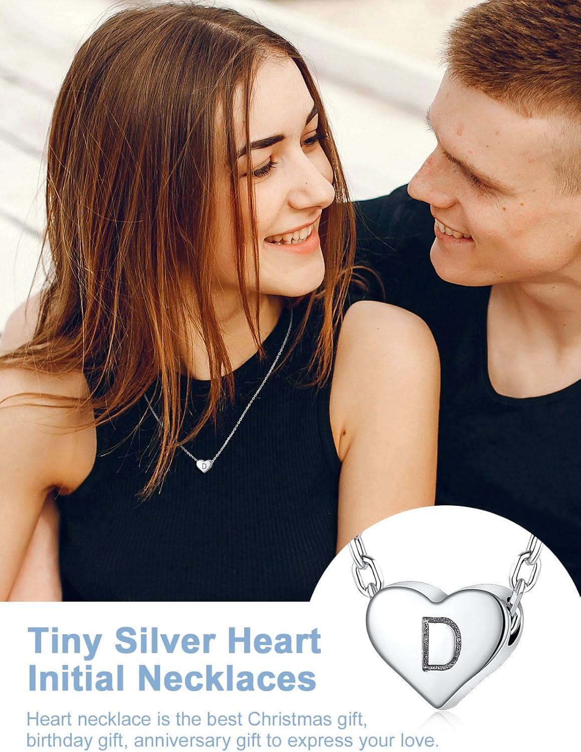 imageSILVERCUTE Tiny Initial Necklaces 925 Sterling Silver Letter AZ Letter Pendant for Women Lovers Heart Choker Necklace 162D925 Silver