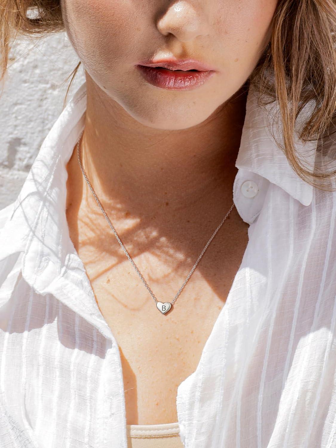 imageSILVERCUTE Tiny Initial Necklaces 925 Sterling Silver Letter AZ Letter Pendant for Women Lovers Heart Choker Necklace 162G925 Silver