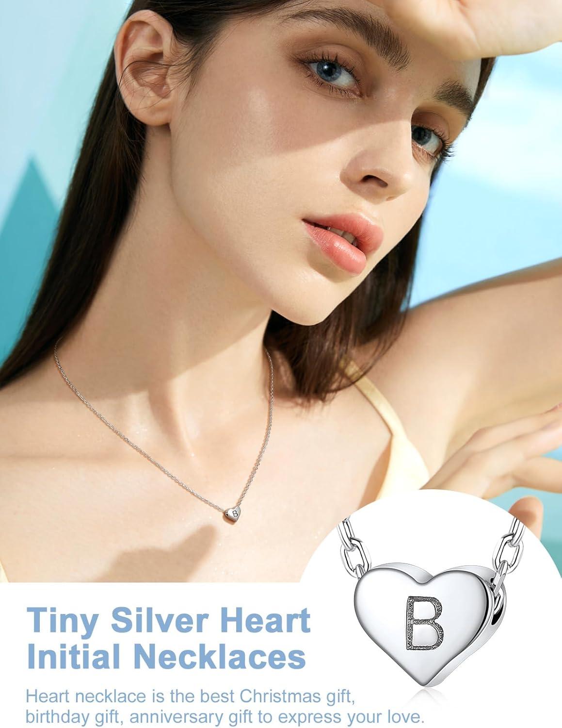 imageSILVERCUTE Tiny Initial Necklaces 925 Sterling Silver Letter AZ Letter Pendant for Women Lovers Heart Choker Necklace 162G925 Silver