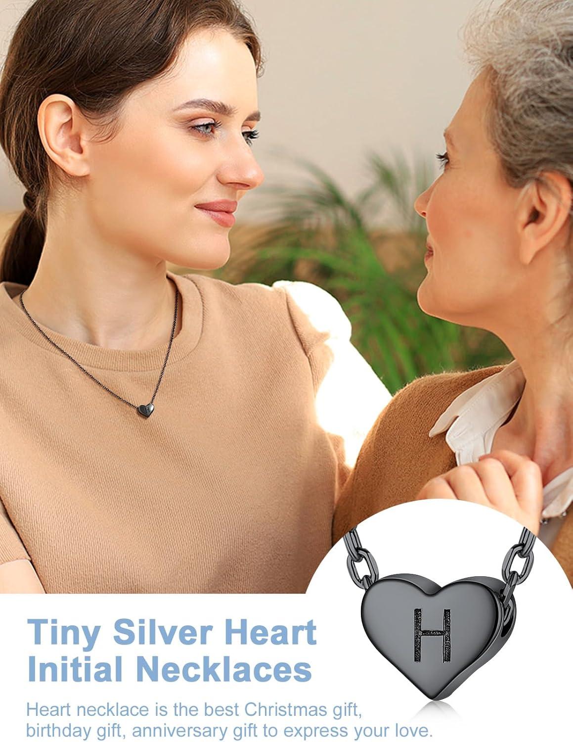 imageSILVERCUTE Tiny Initial Necklaces 925 Sterling Silver Letter AZ Letter Pendant for Women Lovers Heart Choker Necklace 162HBlack