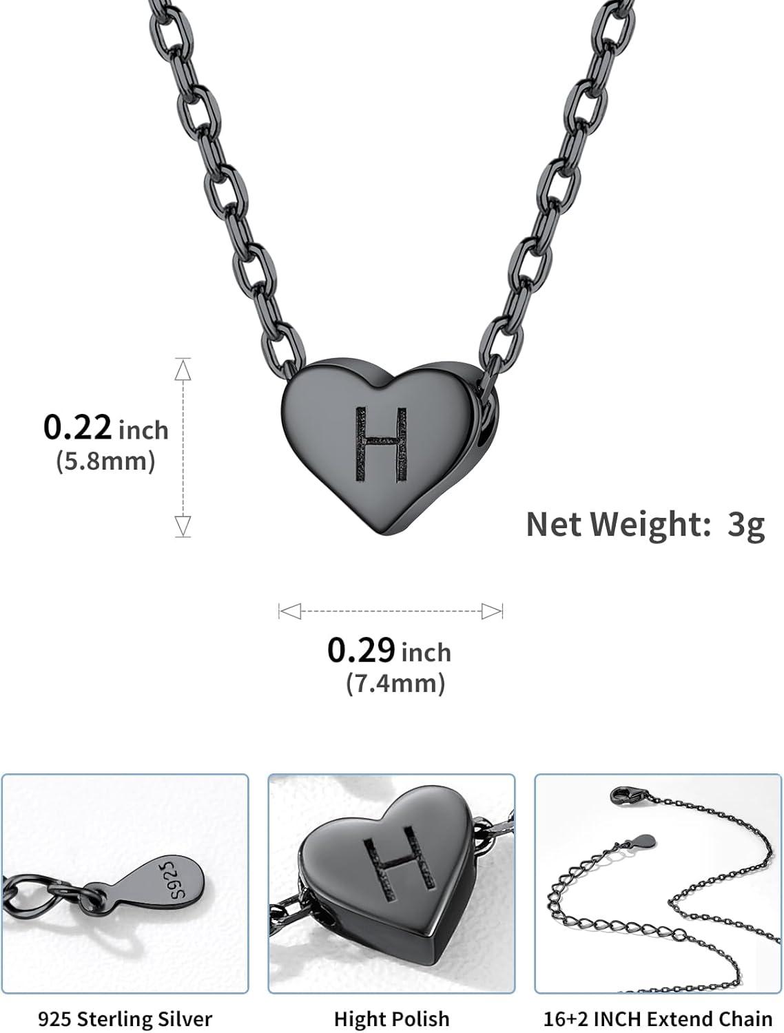 imageSILVERCUTE Tiny Initial Necklaces 925 Sterling Silver Letter AZ Letter Pendant for Women Lovers Heart Choker Necklace 162HBlack