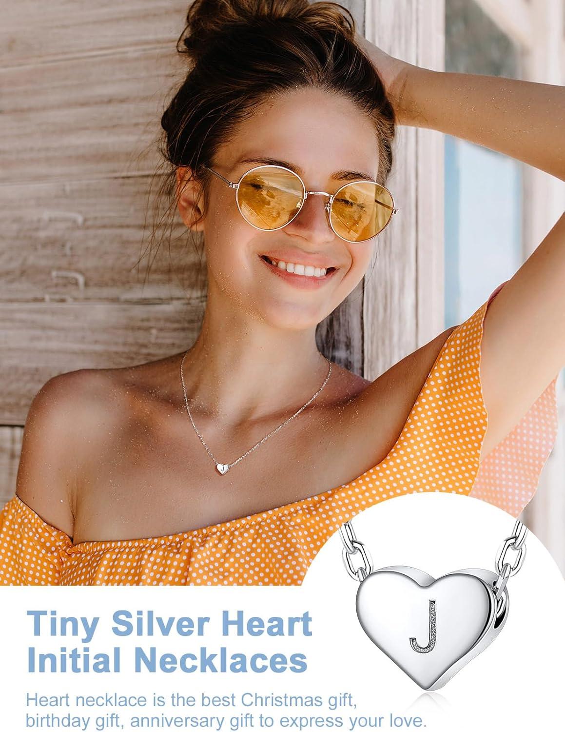imageSILVERCUTE Tiny Initial Necklaces 925 Sterling Silver Letter AZ Letter Pendant for Women Lovers Heart Choker Necklace 162J925 Silver