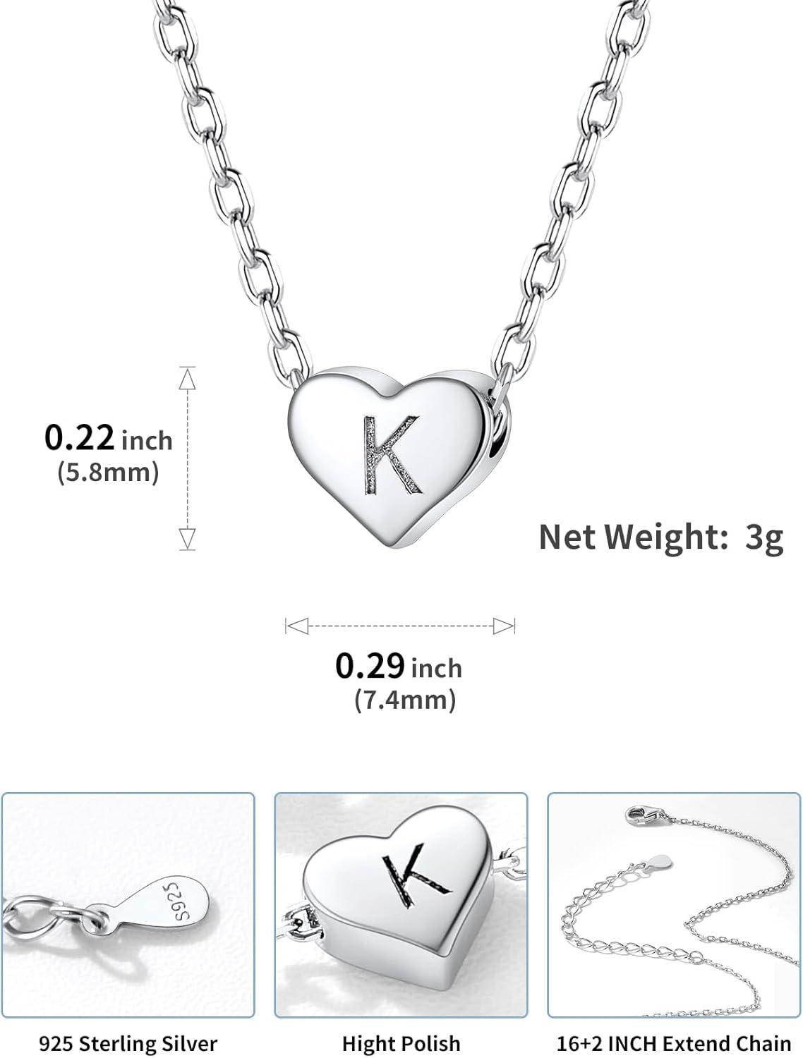 imageSILVERCUTE Tiny Initial Necklaces 925 Sterling Silver Letter AZ Letter Pendant for Women Lovers Heart Choker Necklace 162K925 Silver