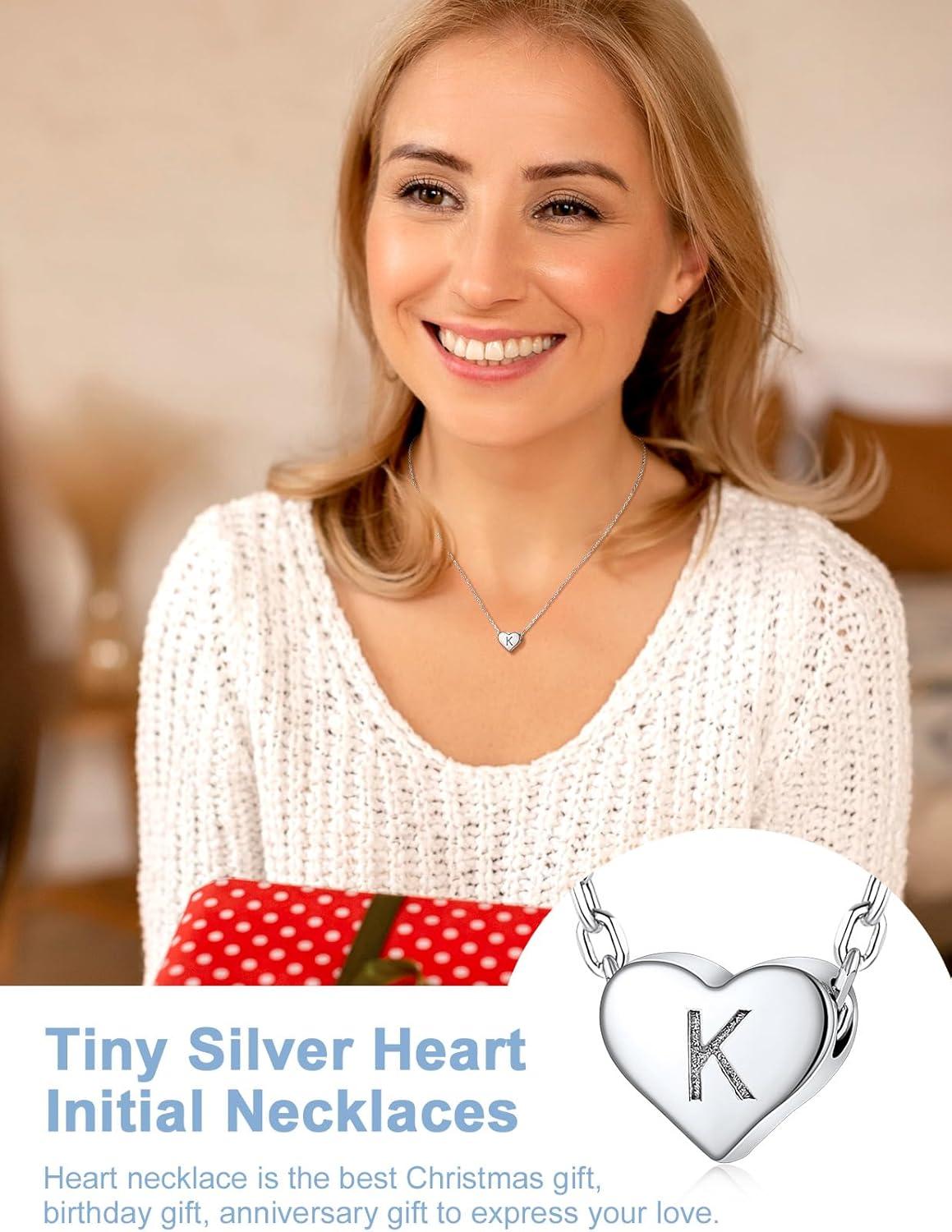 imageSILVERCUTE Tiny Initial Necklaces 925 Sterling Silver Letter AZ Letter Pendant for Women Lovers Heart Choker Necklace 162K925 Silver