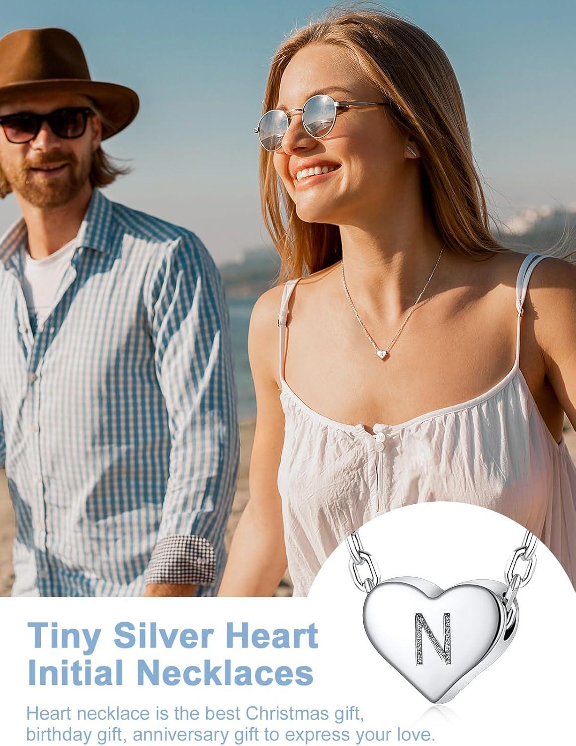 imageSILVERCUTE Tiny Initial Necklaces 925 Sterling Silver Letter AZ Letter Pendant for Women Lovers Heart Choker Necklace 162N925 Silver